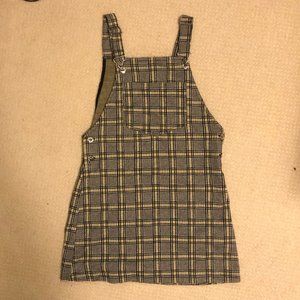 black/yellow/white plaid jumper/overall dress